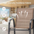 HOMREST Outdoor Bar Height Stools Set of 6,Stackable Patio Chairs with Armrests, High Back Textilene Chairs with Breathable Fabric & Metal Frame for All Weather,Brown