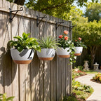 4 Pack 8 Inch Self Watering Hanging Planters for Indoor Outdoor Plants，Hanging Pots for Plants with Drainage Removable Tray, Hanging Baskets Flower Pots for Pothos Garden Porch White with Brown