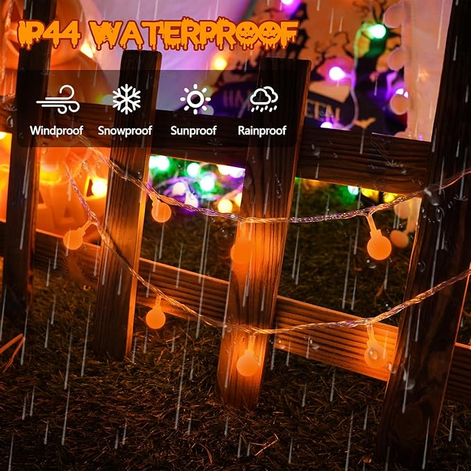 String Lights, 100 Orange LEDs, 43 FT Connectable Halloween Decor