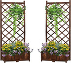 Anraja Raised Garden Bed Planter with Trellis Outdoor Wood Box 67in Set of 2 Flower Standing Planter Box Privacy Lattice Panels with Legs for Patio Porch w/Drainage Holes 29.5" L x 17.0" W x 67.0" H