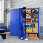 Yizosh Metal Garage Storage Cabinet with 2 Doors and 5 Adjustable Shelves - 71" Steel Lockable File Cabinet,Locking Tool Cabinets for Office,Home,Garage,Gym,School (Gray Blue)