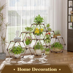 Tikea - Hexagonal Plant Stand Indoor Outdoor Large 11 Tiered Wooden Plant Shelf Indoor Creative Flower Decor for Living Room Balcony Patio