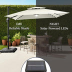 Best Choice Products 9x12ft LED Cantilever Patio Umbrella w/Base Included & 360° Rotation, Large Solar Offset Hanging Outdoor Sun Shade for Deck, Backyard Table w/Stand & Lights – Ivory