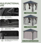 Aoxun Hardtop Gazebo 10x10, Aluminum Frame Canopy with Galvanized Steel Roof, Outdoor Gazebo with Breathable Netting and Privacy Curtain for Backyard