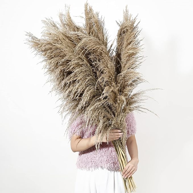 Dried Pampas Grass Stems 9 Pack, 48-Inch Brown Boho Floor Vase Decor