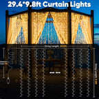 String Curtain Lights, 900 LED, Warm White, 29.5 x 9.8 Ft