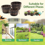 Set of 3 Wooden Flower Boxes Outdoor, Durable Acacia Wood Barrel Planters for Outdoor Plants with Ergonomic Handles, Drainage Holes, Multiple Sizes Wood Bucket Planter for Home Décor
