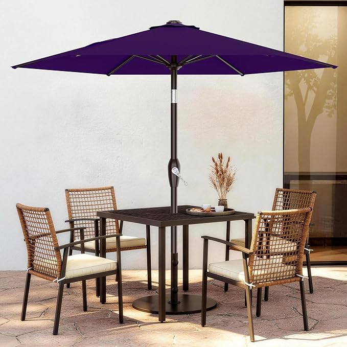 AreShark 7.5FT Patio Umbrella Table Market Umbrella with 6 Sturdy Ribs, Button Tilt/Crank, Heavy-Duty Outdoor Umbrellas for Pool, Deck, Garden and Backyard, Purple