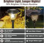 BEAU JARDIN 8 Pack Solar Pathway Lights Outdoor Solar Powered Light Christmas Gift Waterproof Glass High Lumen for Garden Landscape Path Yard Walkway Patio Driveway Outside White Color Changing Black