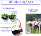 LaLaGreen Rail Planter Outdoor Plants (11.8 Inch, 2 Pack) Black Metal Iron Fence Hanging Flower Pots Deck Railings Buckets Countryside Boho Style Wall Mount Window Box Plant Holder Hooks Porch Decor