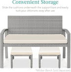 Best Choice Products Set of 2 Wicker Ottomans, Multipurpose Outdoor Furniture for Patio, Backyard, Additional Seating, Footrest, Side Table w/Removable Cushions, Steel Frame - Gray/Cream