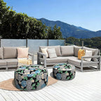 LVTXIII Outdoor Inflatable Ottoman, Fade-Resistant Round Footrest Stool D31”x H14”, Portable Patio Pouf for Garden Camping or Home Use, Peony Garden