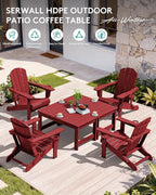 SERWALL Outdoor Coffee Table with 1.69" Umbrella Hole, HDPE Patio Coffee Table for Outside, Rectangle, Red