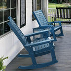 GREENVINES Outdoor Rocking Chairs | Set of 2 | Porch Rocker | HDPE Plastic | Blue | Oversized Rockers | High Back | Big & Tall | Ladder Back | for Patio Outside Backyard Balcony Garden