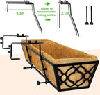 Y&M 2pcs 30" Window Boxes Horse Trough with Coconut Coir Liner,30 Inch Window Deck with Coco Liner, Black Metal Hanging Flower Planter Window Basket Deck Railing Planter Boxes for Outdoor Indoor