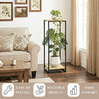 34" Tall Plant Stand Indoor, 2-Tier Modern Plant Shelf, Corner Flower Pot Holder Organizer for Living Room Balcony Patio Garden (Light Oak)