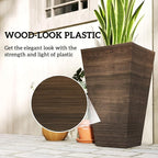 Outsunny Tall Planter for Outdoor Plants Set of 3, 28 Inch Taper Planter with Drainage Holes, Wood Grain Decor Garden Pot for Indoor Outdoor Porch Patio Backyard, Brown