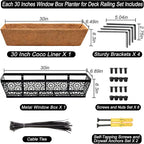 Halatool 4Pack 30 Inch Window Box with Coco Liner Sturdy Metal Railing Planter with Coconut Coir Basket Liners for Window Deck Fence Porch and Patio Outdoor Indoor Lawn