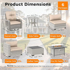 10-Seat Outdoor Wicker Patio Furniture Set with Fire Pit Table, Modular Rattan Sectional Sofa & 2 Swivel Rocking Chairs, 4" Thick Cushions, Rust-Resistant Frame,Beige