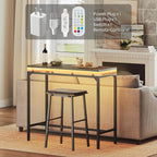 Bar Table with LED Lights, Counter Height Table, Bar Height Pub Table, Metal Frame, for Living Room, Dining Room, Pub, Black BT01DBK