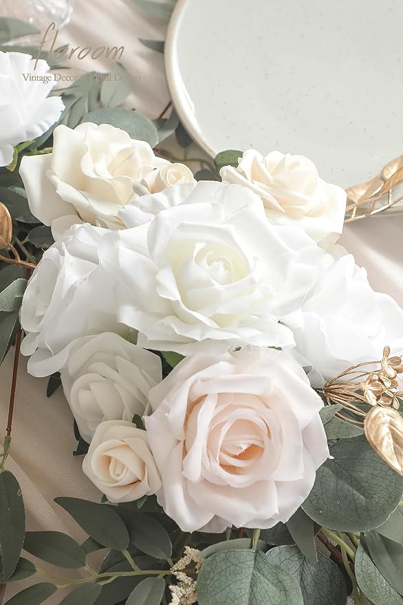 Artificial Eucalyptus Greenery Garland, 6 Ft Cream White Faux Silk