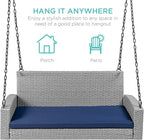 Best Choice Products Woven Wicker Outdoor Porch Swing, Hanging Patio Bench for Deck, Garden w/Mounting Chains, Seat Cushion - Gray/Navy