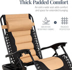 Best Choice Products Oversized Padded Zero Gravity Chair, Folding Outdoor Patio Recliner, XL Anti Gravity Lounger for Backyard w/Headrest, Cup Holder, Side Tray, Polyester Mesh - Tan