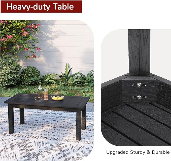 Stoog Outdoor Coffee Table, All-Weather Poly Lumber Patio Side Table, Rectangle End Table for Backyard, Porch, Garden, Balcony & Deck, Black