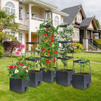 MQUPIN Tomato Planter Box with Trellis for Garden, 57 Inch Self-Watering Raised Garden Bed, Patio Tomato Cage for Climbing Vegetables & Flowers, Upgraded Tomato Pot for Indoor Outdoor Use (4 Pack)