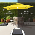 Best Choice Products 12x12ft LED Cantilever Patio Umbrella w/Base Included & 360° Rotation, Large Solar Offset Hanging Outdoor Sun Shade for Deck, Backyard Table w/Stand & Lights – Yellow