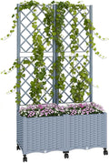 Outsunny Planter Box with Trellis, Self Watering Raised Garden Bed with Lockable Wheels, 56.3" Trellis Privacy Planter with Drainage Holes for Climbing Plants, Vines, Vegetables, Flowers, Gray
