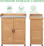 Outdoor Potting Bench with Storage Cabinet and Metal Top, Wood Workstation for Outdoor Patio, Garden (Light Brown, 31.5x17x39‘’)