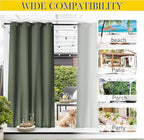 NICETOWN 2 Panels Outdoor Curtains Waterproof Fixed Grommet/Back Tab on Top & Bottom, Thermal Insulated Windproorf Sun Blocking Outdoor Drapes with Rope for Patio/Gazebo, W52 x L84, Greyish Green