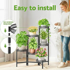 6 Tier Large Plant Stand Indoor with 7.9-Inch Wide Drainage Tray, Tiered Corner Metal Outdoor Flower Display Holder Shelf, Folding Tall Rack for House Patio Porch Balcony Graden - BlackFlower