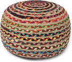 REDEARTH · Round Pouf Ottoman - Braided Boho Poof Home Décor Pouffe Accent Sitting Circular Foot Rest for Living Room, Bedroom, Nursery, Kidsroom, Lounge; Jute and Cotton (19.5"X19.5"X14"; Multi)