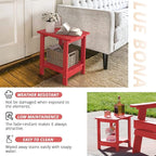 LUE BONA Adirondack Outdoor Side Table, 2-Tier Bright Red HDPS Patio End Table Weather Resistant, Morden Side Table for Patio, Pool, Porch