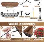 24 Inch Window Box Planters Outdoor,Deck Railing Planter Boxes with Coco Liner,Metal Hanging Window Flower Boxes for Balcony Fence Porch Garden Railing