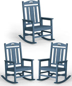 Ciokea Oversized Outdoor Rocking Chairs Set of 3, 380lbs Heavy-Duty Large Patio Rocker, High Back Cozy Porch Chairs, Weather Resistant Patio Rocking Chairs for Outside, Fire Pit, Deck, Slate Blue