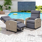 Towallmark Adjustable Rattan Recliner Chair, Patio Lounge Chairs with Cushion, Outdoor Porch Chaise with Flip Up Side Table & Footrest for Porch, Outside Balcony, Deck