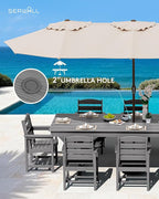 SERWALL 9 Piece Outdoor Dining Set, 84" HDPE Outdoor Table and Chairs for 8，All Weather Patio Furniture Set with Umbrella Hole for Backyard, Garden, Gray