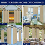 PureFit Outdoor Curtains for Patio Waterproof Weatherproof, UV Resistant Outside Curtains for Gazebo, Front Porch, Pergola, Sun Blocking Privacy Curtain, 52W x 120L inch, 1 Panel, Beige