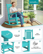 SERWALL Oversized Outdoor Rocking Chair, All-Weather Patio Rocking Chair, HDPE Porch Rocker for Adults, Aruba Blue