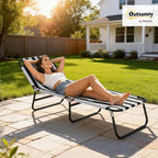 Outsunny Folding Chaise Lounge Pool Chairs, Outdoor Sun Tanning Chairs with 5-Level Reclining Back, Steel Frame for Beach, Yard, Patio, Black and White