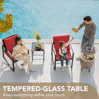 Devoko 3 Piece Rocking Bistro Set Wicker Patio Outdoor Furniture Porch Chairs Conversation Sets with Glass Coffee Table (Red)