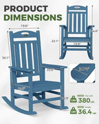 Oversized Outdoor Rocking Chairs Set of 4, High Back Porch Rocking Chair, HDPE All Weather Resistant Patio Chairs, 380lbs Weight Capacity, Navy Blue
