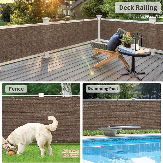 LOVE STORY Balcony Privacy Screen, 3'x9' Deck Shield Screen Fence Cover,UV Protection and Weather-Resistant,3 FT Height for Deck, Patio, Backyard, Outdoor Pool, Porch, Railing, Brown