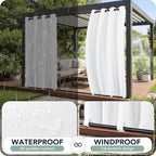 Outdoor Curtains for Patio Waterproof 6 Panels - Windproof, Privacy, Weatherproof Outside Drapes for Gazebo Pergola Porch, Grommet Top and Tab Bottom, 54x108 Inch, White