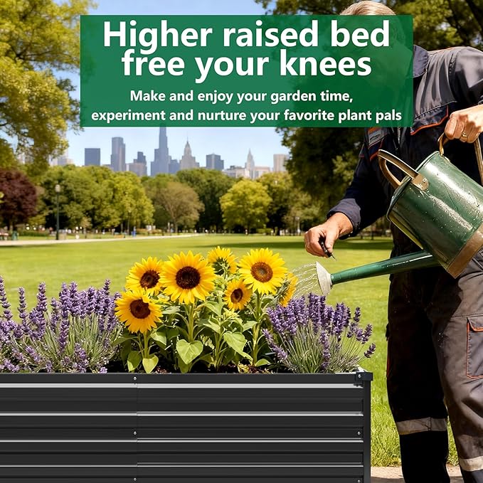 2 Pack 6x3x1FT Galvanized Raised Garden Beds Kit Outdoor Metal Gardening Planter Box for Vegetable Elevated Flower Herbs,Black
