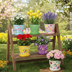 24 Set Garden Plastic Paintable Flower Pot Craft Kit 4" Starter Pots DIY Painting Party Supplies with Acrylic Paint Strips Gardening Kit for Planting Crafts Birthday Easter Spring Gift