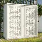 Indoor Outdoor Storage Cabinet Waterproof with Shelf, Off White Plastic Outdoor Cabinets for Patio/Garden/Backyard, Size 34.3''L*15''W*36.2''H